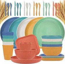 42-Piece Plates & Bowls Sets Wheat Straw Dinnerware Sets Service 6 Unbreakable