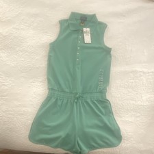 Polo Ralph Lauren Girls L 12-14 Green Cotton Knit Collared Romper, Button