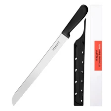 10 Inch Serrated Knife for Homemade Bread With Sheath, Wide Wavy Edge Blade F...