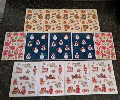 Vintage AGI & Hallmark Sticker Sheets-Lot Of 13 Thanksgiving & Christmas