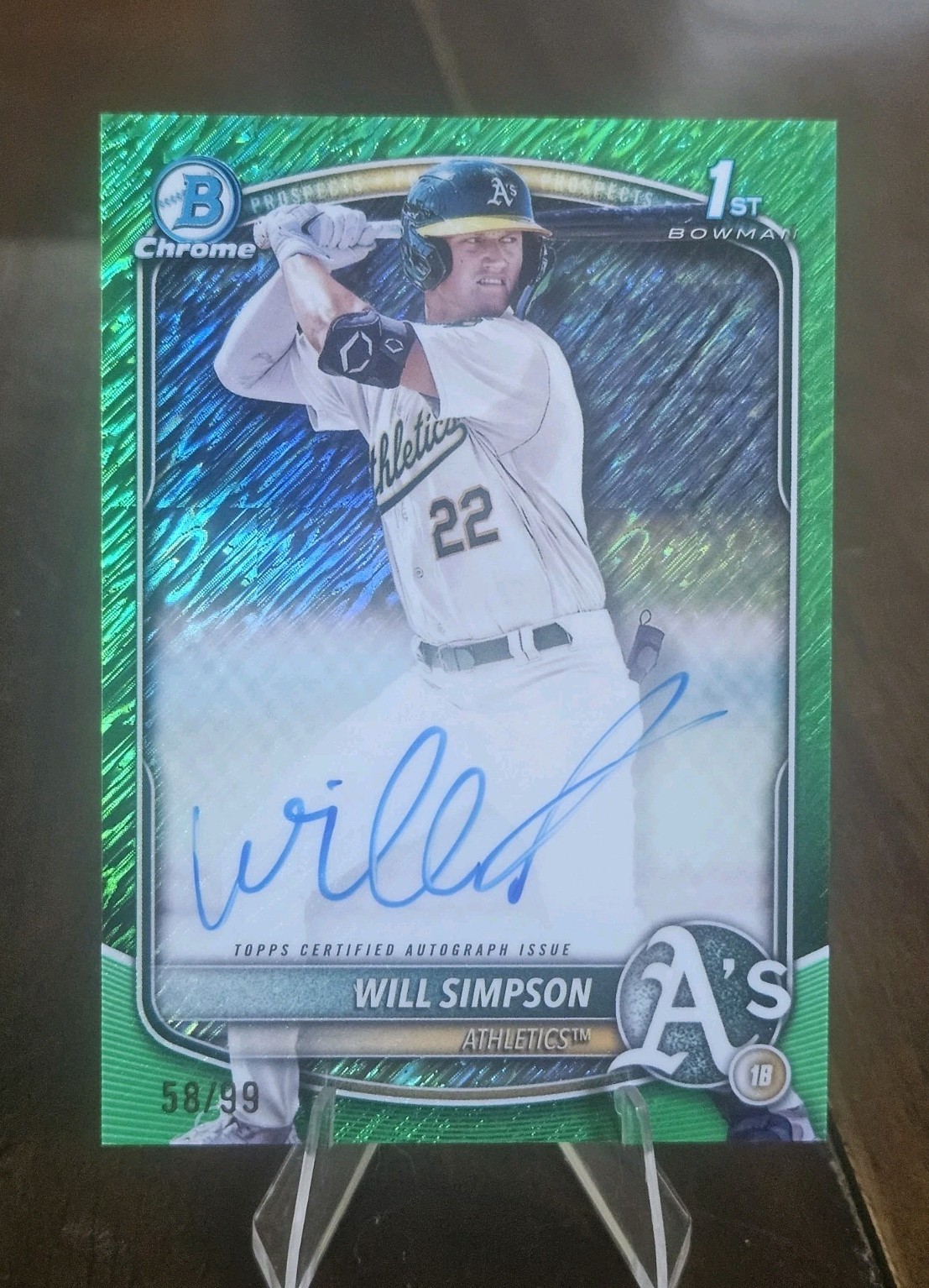 WILL SIMPSON 1ST CHROME AUTO /99 GREEN SHIMMER REFRACTOR - 2025 BOWMAN