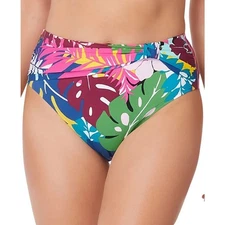 Blue Rod Beattie High Waist Bikini Bottom Draped Tropical Floral Size 8 New