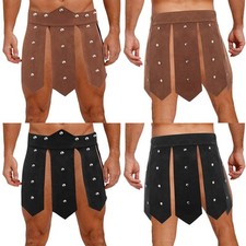 Men's Roman Gladiator Suede Skirt Medieval Knight Armor Viking Soldier Cosplay