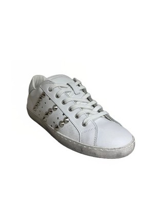 Schuhe Sneaker Halbschuhe Herren Damen Leder Eisweiß Via Mit Nieten Kegel