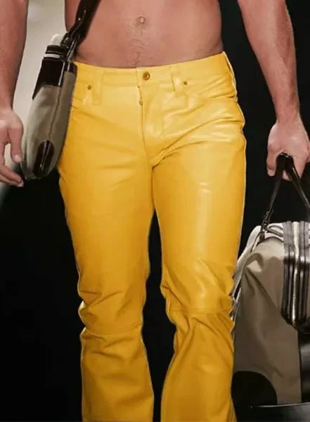 Men's Leather Pant Genuine Lambskin Yellow Leather Jeans Style Motorcycle