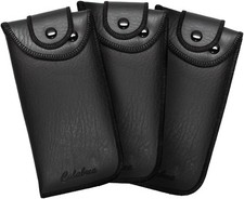 Calabria Vertical Snap Belt Loop Eyeglass Case Black 3-Pack PU Leather Semi-Hard