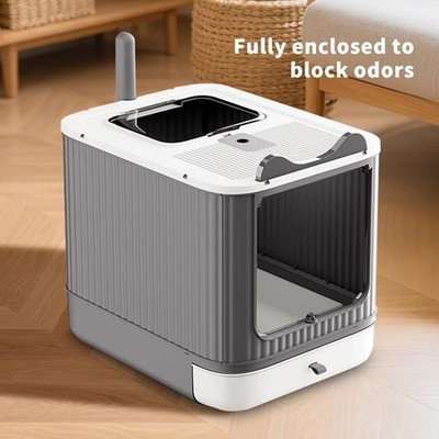 Elevated leak proof elf white cat litter box, made of sturdy and durable materia