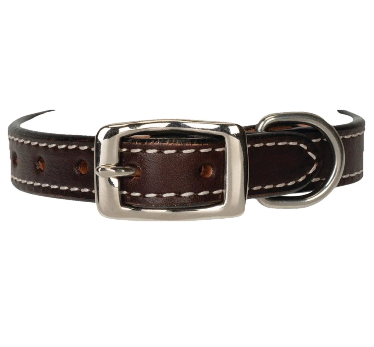 VTG LEATHER DOG COLLAR MEDIUM 16” to 18”PET PUPPY BROWN BUCKLE WALK TRAIN TAGS
