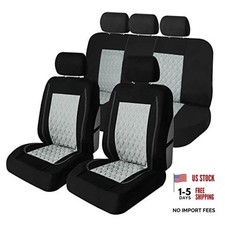 Universal Fit Diamond Stitched Flat Cloth Car Seat Covers Full Set - Gray Universal Fit Diamond Stitched Flat Cloth Car Seat Covers Full Set - Gray