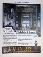 Original 1922 Edison Mazda Ad: Marshall Field Chicago Store Hugh Ferriss Art Dec