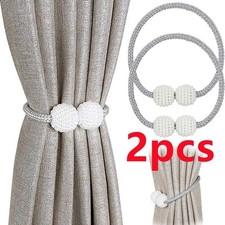 2x Strong Magnetic Curtain Tie Backs Ball Clips Buckle Weave Rope Holdbacks Hook