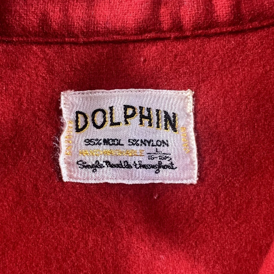 复古 60 年代营地衬衫男式大号红色羊毛混纺环领海豚 Rockabilly — 第 3/4 张图片