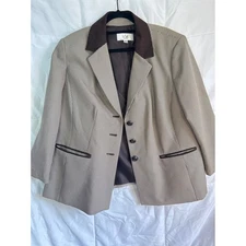 Le Suit Woman Houndstooth Blazer Jacket 18W Brown Black Button Pocket Detail