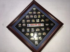34 Vintage NFL Super Bowl Collectors Pins Custom Framed Set #230 of 2000 - RARE