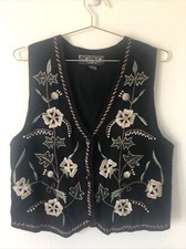 Vtg AGAPO Sz L Embroidered Button Down Sleeveless Cotton Vest BB
