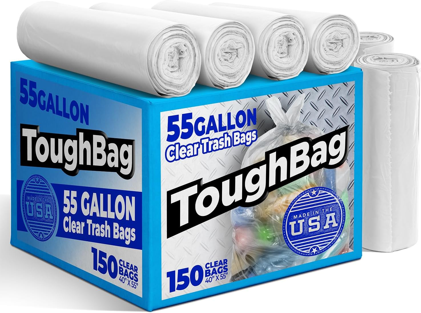 55 Gallon Clear Trash Bags Heavy Duty (150 COUNT) – Large Clear Trash Bags 55...