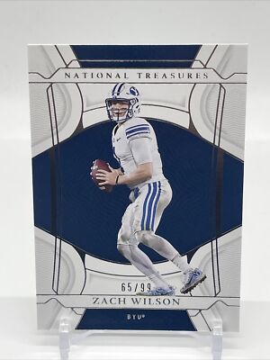 2022 NATIONAL TREASURES COLLEGIATE ZACH WILSON /99 BYU JETS BASE #40