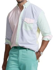 New Tall Mens Polo Ralph Lauren Multi Color Fun Stripe Oxford Shirt 2XLT