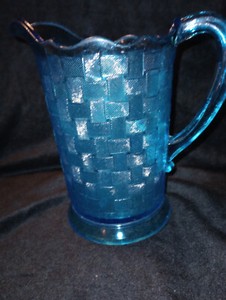 Antique EAPG Chicago Glass Lg. Blue Turquoise/Teal Water Pitcher - NICE!