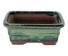 Rectangular Shohin Bonsai, Succulent Pot  6"x 4.5"x 2.5" with Mesh - Green Stain