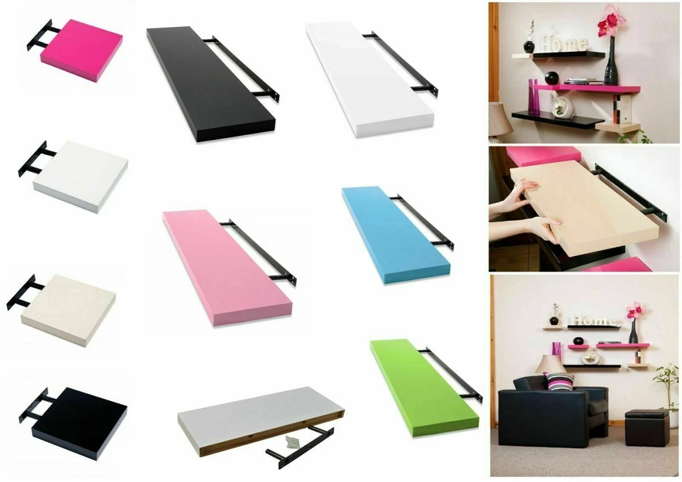 New Hudson High Gloss Floating Shelves Shelf Display Unit Wall Mounted Bookcase - Image 2 of 3