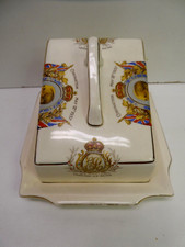 1937 KING GEORGE VI CORONATION CHEESE BUTTER DISH POTTERY CERAMIC HANLEY ENGLAND