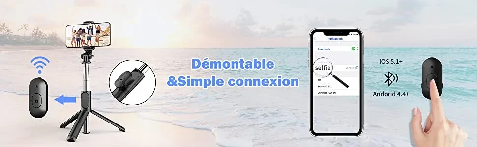 Télécommande caméra Bluetooth et perche trépied pour smartphone Android iOS - 2