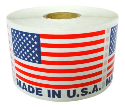 2" x 3" MADE IN USA Flag Pre-Printed Labels / Stickers Rolls of 500 50 -