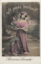 CP JE PORTE BONHEUR FEMME ELEGANT PRESENT TREFLE HORSESHOE - ROSES - 39727