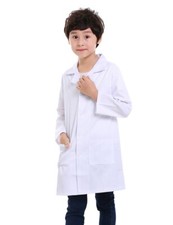 Kids White Lab Coat 2 Pockets Long Sleeve Child Role Play Surgeon Doctor Costume