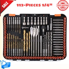 HORUSDY 112PC Impact Drill Bits & Screwdriver Set 1/4" Hex for Wood Metal Cement
