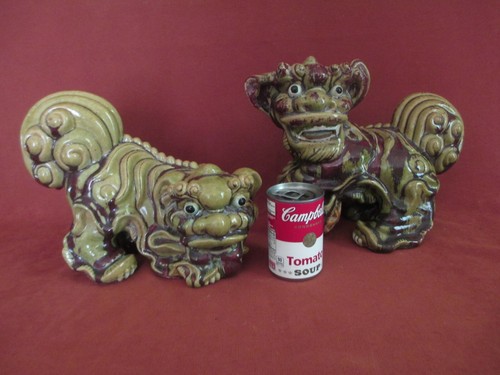 Fabulous Foo's 1950’s/60's pair of drip glaze stoneware Foo Dog Figurines Heavy! - Picture 2 of 11