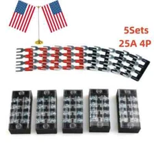 25A 5Sets 4 Positions Dual Row Screw Terminal Electric Barrier Strip Block 600V