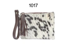 New Cowhide Rug Leather Wristlet Clutch Wallet Double Side Clutch Bag 8" x 6"