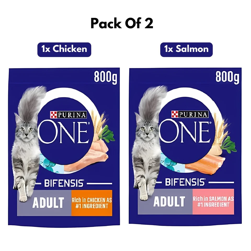 CALIKO Purina ONE Adult Dry Cat Food 800g x2 Chicken & Salmon with Wholegrains Bundle