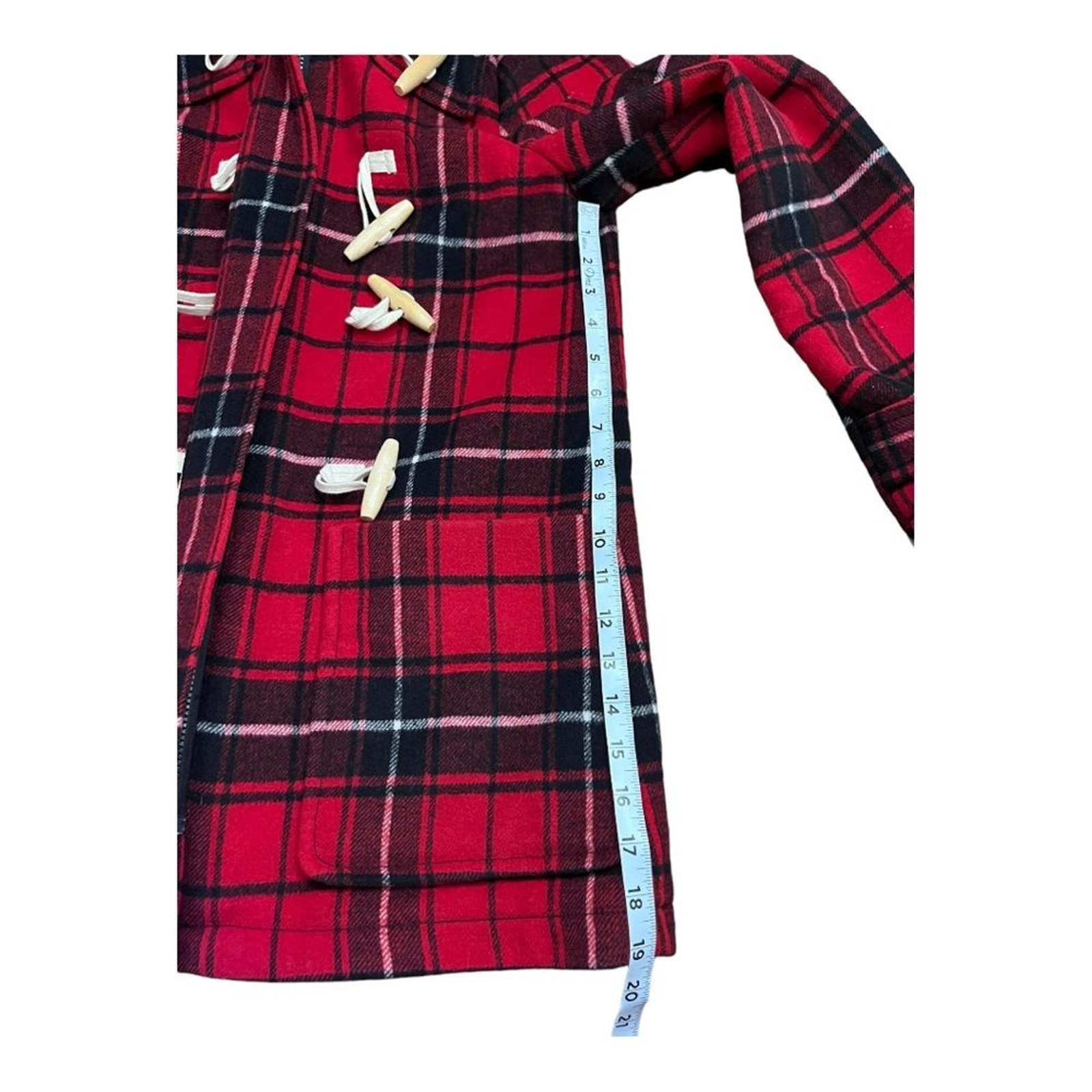 Gap Contrast Wool Blend Toggle Coat Red Black Pla… - image 9