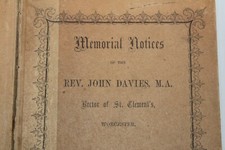 1858 Memorial notices Rev John Davies rector St Clement's Worcester ex library