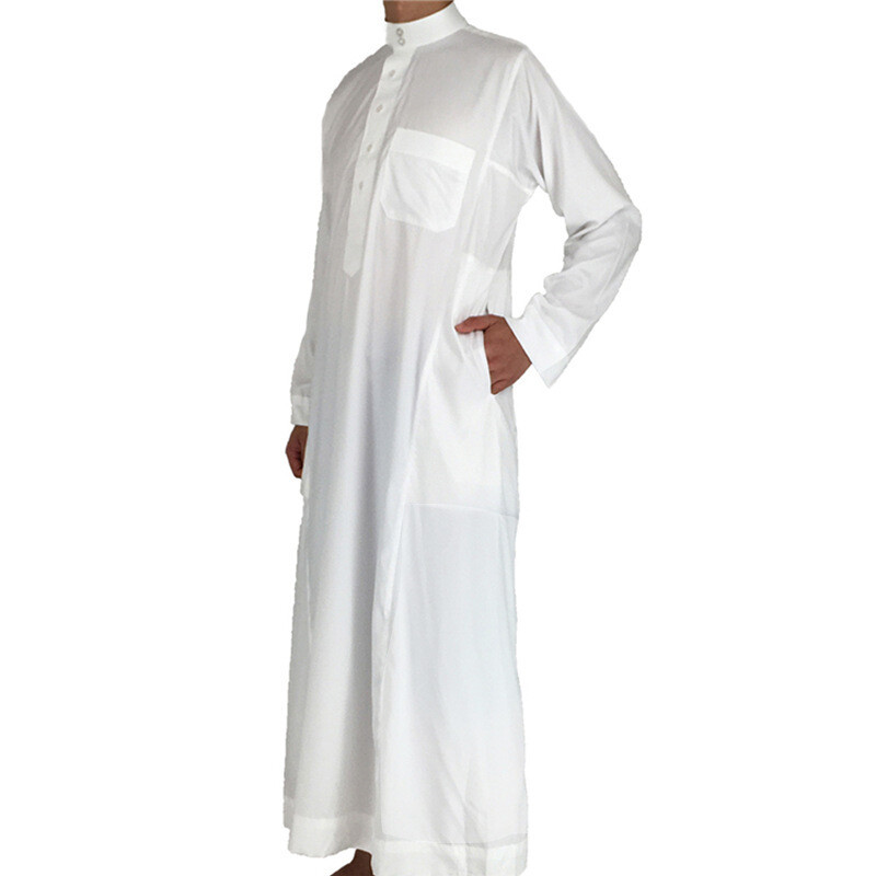 Men White Jubba Thobe Saudi Arab Jalabiya Long Sleeve Abaya Kaftan Pakistan  Robe