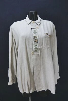 Trachtenhemd Leinenhemd schwer weiter Schnitt Imperial Stickerei beige Gr.XL 44 - Bild 1 von 4