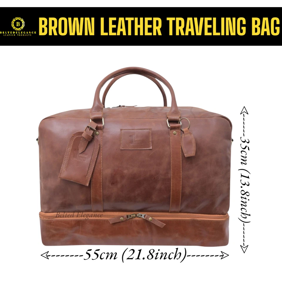 Brown Leather Duffle HandBag Travel Luggage Gym Weekend Unisex Vintage Genuine . - Image 4 of 4