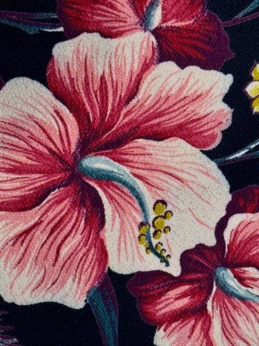 1930er South Beach Art Deco Hibiskus Mid Century Rindenstoff Hawaii Vintage Stoff