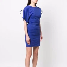 Isabel Marant Dress Drawstring Short Sleeve Crewneck T-Shirt Indigo Size Medium