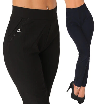 Hose Thermo Strass Steine High Waist Stretch Business Treggings Leggings Basic - Bild 1 von 4