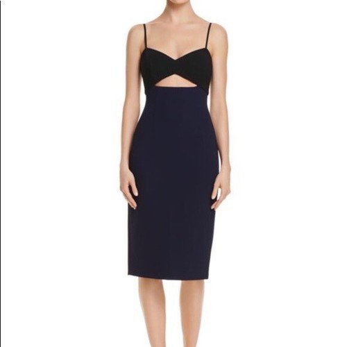 Jill Stuart Sz 6 Cut Out Sheath Mini Dress Black Navy Combo Back Slit Sleeveless - Picture 15 of 15