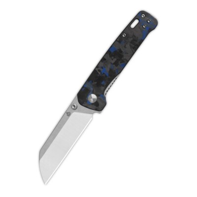 QSP PenguinV2 Folding Knife Blue Shredded CF/G10 Handle D2 Plain Edge QS130V2-E1