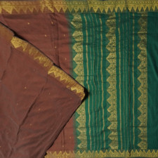 Vintage Brown 100 Pure Cotton Sarees Woven Zari Temple Border Sari Craft Fabric