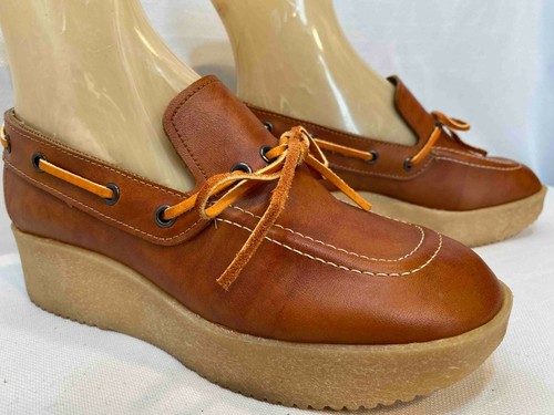 Sz 5.5 70s NOS Platform Wedge Shoes SlipOn DEADSTOCK Boho Inspirations Loafers - Image 1