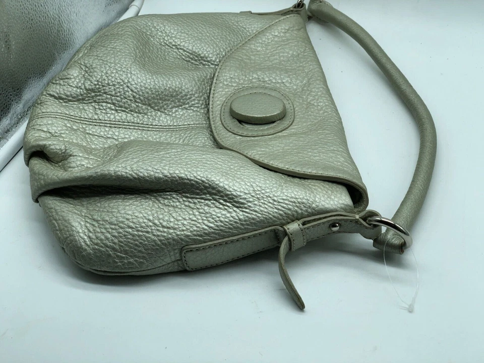 Talbots Womens Shoulder Bag Purse Gray Silver Leather Medium Size - Imagem 4 de 4