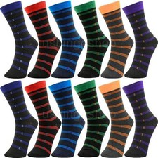 12 Pairs Yst12-7 New Cotton Men Striped Style Dress Socks Size 10-13 Multi Color