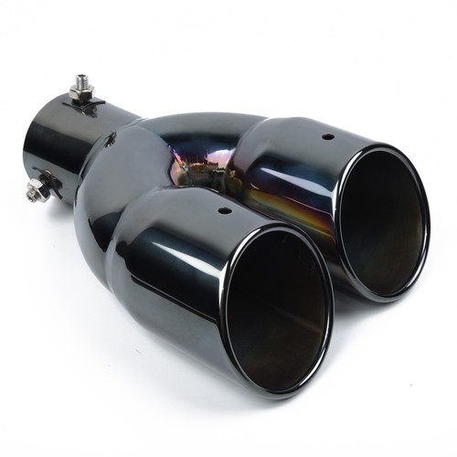 2.5 Inlet Universal Rear Car Dual Exhaust Muffler Tip Tail Pipe Steel Black - Bild 3 von 12